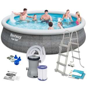 Bestway Fast Set felfújható medence létrával, szűrőpumpával, szűrőbetéttel és takaróval, szürke - Medence és strandjáték
