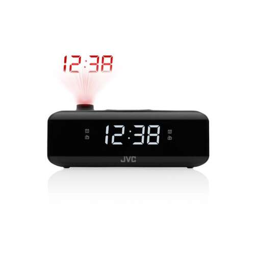 JVC RA-E211B fekete digitális ébresztőóra vetítő funkcióval, 12:38-at mutat - JVC