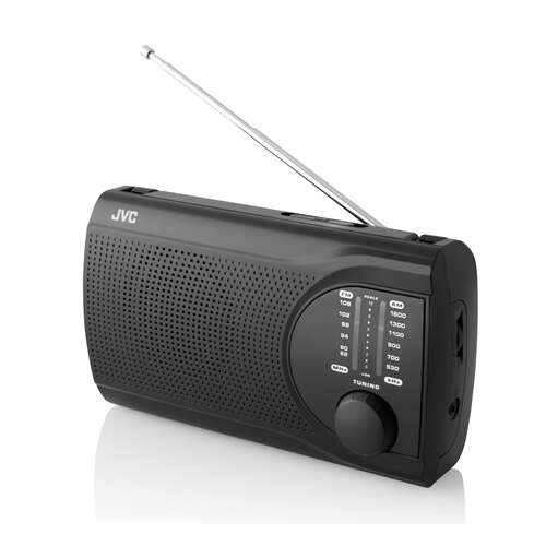 JVC RA-E321B čierny prenosný rádioprijímač s teleskopickou anténou