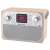 GoGEN DAB700BTCS digital radio with DAB+ and FM tuner, wooden cabinet, silver accents, front view