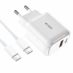 Tech-Protect C20W USB-C PD 20W / USB-A QC 3.0 Netzladegerät mit USB-C auf USB-C Kabel, weiß - Tech-Protect