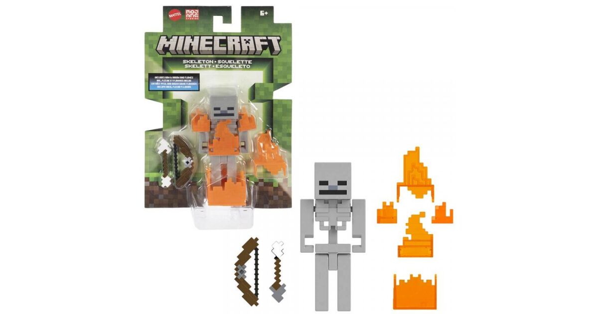Minecraft – Confezione Da 2 Figure Articolate Con Cavallo Scheletro E Cubi Di Carta Da Costruire (Mattel HMD60)
