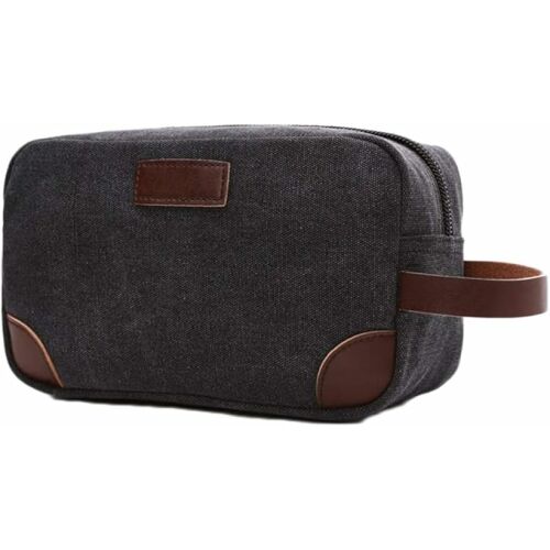 WANDF fekete vászon piperetáska bőr részletekkel és fogantyúval