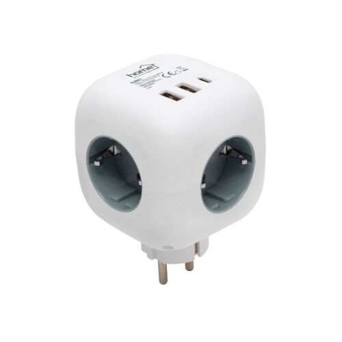 Home CUBE1 kocka elosztó 3 aljzattal és 3 USB porttal, fehér