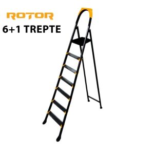 Scară metalică pliabilă ROTOR 6+1 trepte, negru și galben, 199,5 cm înălțime - Scară și suport