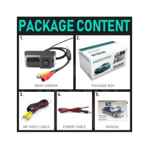 A Ford Transit Connect hátsó kamera csomag tartalma: kamera, 6m-es videókábel, tápkábel, kézikönyv - Tolatókamera