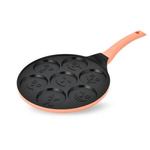 Tigaie Maestro MR-1222-B pentru clătite, 26 cm, cu suprafață antiaderentă, design cu fețe zâmbitoare, portocaliu și negru - Tigaie clatite