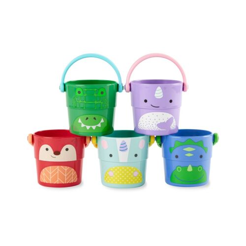 Skip Hop Zoo Stack & Pour Buckets, set of 5 animal-themed bath toys