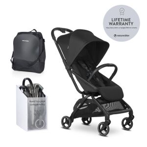 Спортна количка Easywalker Rockey S Pure Black, компактна и лека количка за пътуване, съвместима с ръчен багаж - Бебе & Малко дете