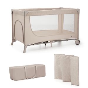 Kinderkraft Joy 2 Beige Travel Cot with Carry Bag and Mattress - Cribs & Cradle