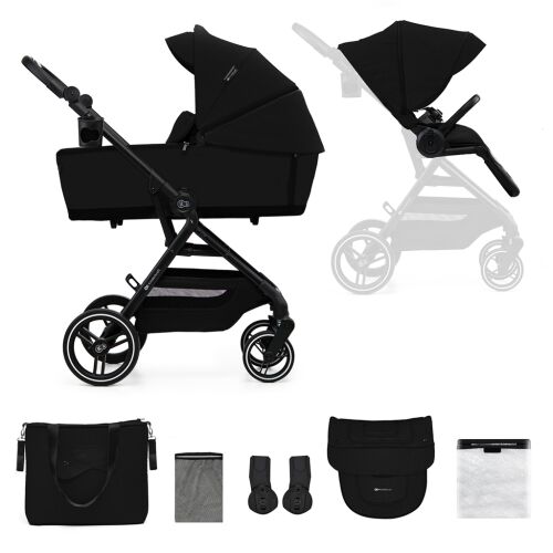 Kinderkraft Yoxi 2in1 Pure Black babakocsi mózeskosárral, üléssel és kiegészítőkkel