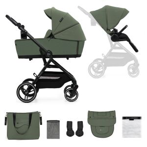 KINDERKRAFT SELECT Yoxi 2in1 Mystic Green babakocsi, átalakítható mózeskosár üléssé, tartozékokkal - Baba & Tipegő