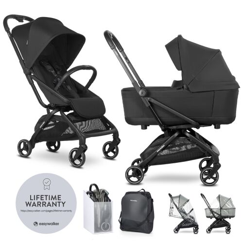 Easywalker Rockey S Pure Black Kombinált babakocsi mózeskosárral és tartozékokkal - Easywalker