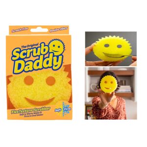 Scrub Daddy Original szivacs csomagolása és használati példák kollázs - Mosogatószivacs