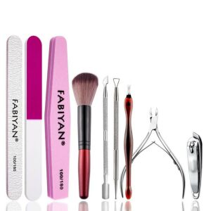 Set complet de manichiură Fabiyan, 9 piese, include tăietor de unghii, pilă de unghii, împingător de cuticule, tăietor de cuticule, perie de unghii și multe altele - Set de manichiură