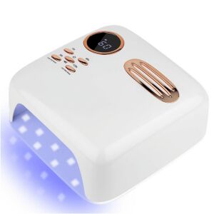 Lampă UV/LED pentru unghii M&R 701 Pro, de înaltă putere, albă cu accente aurii, vedere din unghi - Lampă uscător de unghii