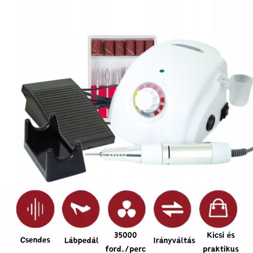 DM-212 Elektrische Nagelfräsermaschine mit Handstückhalter, Fußpedal, Schleifköpfen - Weiß