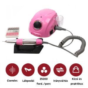 DM-212 Elektrische Nagelfräse mit Handstückhalter, Fußpedal, Schleifköpfen - Rosa - Nagelschleifer