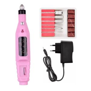 Freza electrică roz pentru unghii cu accesorii, adaptor și instrucțiuni - Polizor de unghii