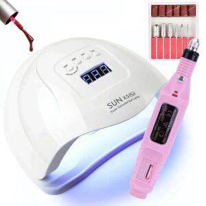 Sun X5 Plus UV/LED Nagellampe mit Mini-Elektro-Nagelfeile, 120W, 36 LED, Digitalanzeige, Timer, Handsensor, abnehmbarer Sockel, kompatibel mit UV- und LED-Gellack, Puderfarbe - Nageldesign