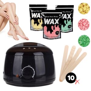 Zestaw do depilacji woskiem Wax 100 z 3 x 100g kulek wosku i 10 drewnianych szpatułek - Pomocnik żywicy