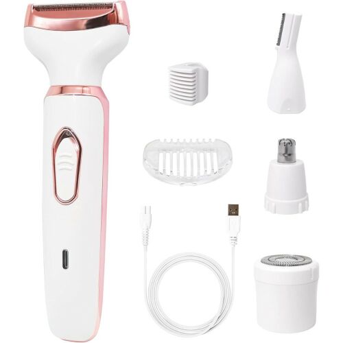 Комплект електрически самобръсначки със сменяеми глави за суха и мокра употреба, за всички типове кожа - бяло-розов