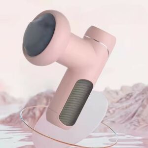 Rosa Massagepistole mit grauem Massagekopf, schräge Ansicht - Massagepistolen