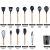 11-teiliges Küchenutensilien-Set aus Silikon mit Holzgriffen, Marke Kitchen Set, enthält Spatel, Schlitzspatel, Pastaservierer, Schöpfkelle, Servierlöffel, Schöpflöffel, Schneebesen, Bratenpinsel, Zange und einen Behälter