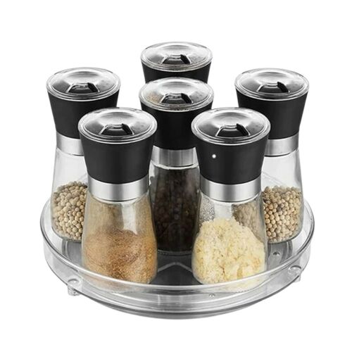 Klarer drehbarer Gewürzregal-Organizer, Küchenaufbewahrungslösung, 6 Gewürzgläser, kleine Größe
