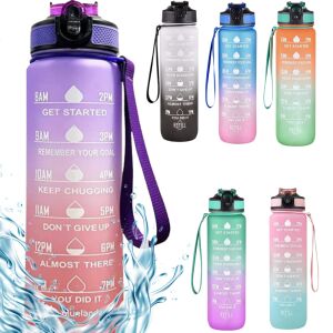 Set von 5 Motivations-Wasserflaschen mit Zeitskala und inspirierenden Zitaten, Ombre-Farbe, 1 Liter Fassungsvermögen, auslaufsicher, BPA-frei, Marke blue lander - Trinkflaschen