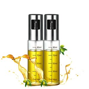 Zwei Edelstahl-Öl- und Essig-Sprühflaschen mit Glasbehältern, jeweils mit einem Fassungsvermögen von 90 ml, perfekt für die kontrollierte Abgabe von Öl oder Essig für Salate, Backen und Kochen. - Küchenzubehör
