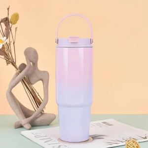 Căni de călătorie din oțel inoxidabil cu gradient roz și violet cu mâner - Termosuri și suporturi pentru băuturi