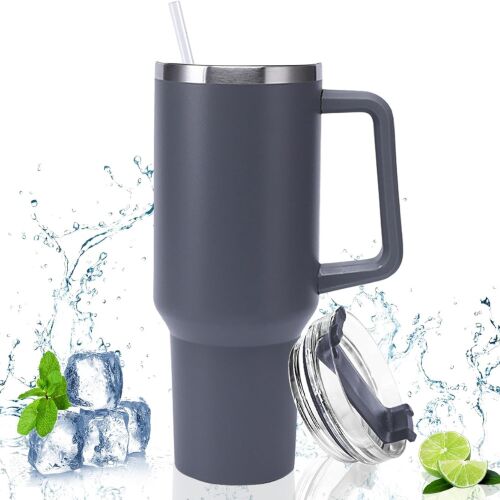 Сив термос от неръждаема стомана с дръжка и капак, капацитет 1200 ml