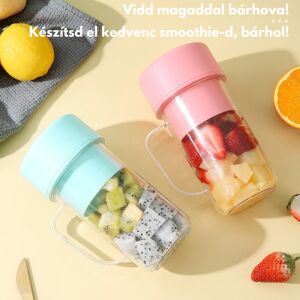 Blender portabil și pahar de băut, culori albastru și roz, cu fructe - Nonbrand Blendere