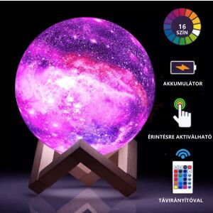 3D Galaxia Mesačná Lampa s diaľkovým ovládaním, 16 farieb, dotykové a diaľkové ovládanie, nabíjateľná batéria, drevený stojan - Dekoratívne lampy
