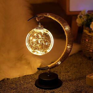 Lampă de masă decorativă Lightball împletită în formă de lună, lampă de noapte în formă de lună cu lumină albă caldă, perfectă pentru dormitor, living sau camera copiilor - Lămpi de masă