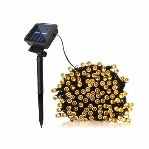 Solarbetriebene Lichterkette mit 100 warmweißen LED-Lampen, 11,8 Meter lang