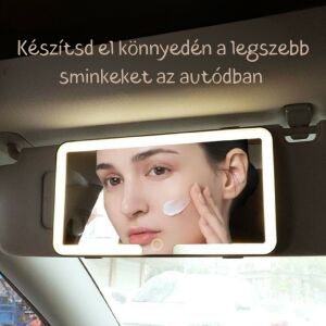 Žena, ktorá sa líči pomocou zrkadla na slnečnú clonu do auta s LED osvetlením - Kozmetické zrkadlá