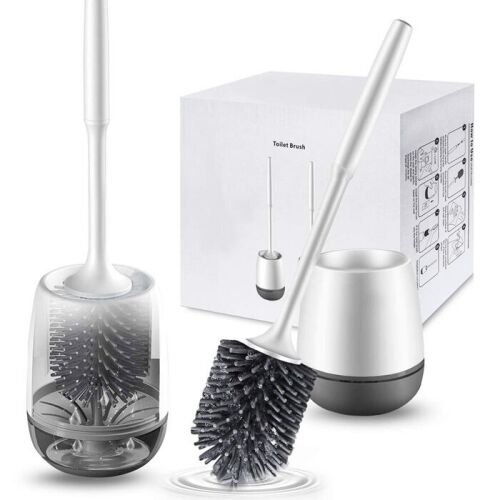 Toaletná kefa s držiakom, silikónové štetiny, na montáž na stenu, samoočisťujúca, hygienická