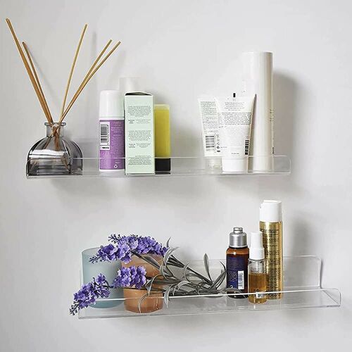 Zestaw 2 przezroczystych półek akrylowych, idealny do wyeksponowania ulubionych przedmiotów w łazience, kuchni lub salonie