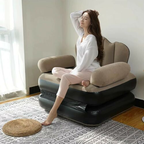 Надуваем диван-легло в кафяв цвят, 2 в 1, удобен и многофункционален, идеален за дома или пътуване