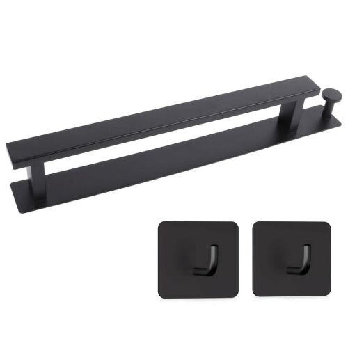 Čierny vešiak na uteráky s dvoma háčikmi, bez vŕtania