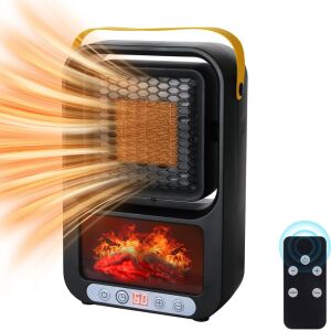 Încălzitor electric negru cu efect de flacără, telecomandă și unghi reglabil - Șeminee electrice, Dezumidificatoare, Radiatoare electrice, Panouri radiante și Șeminee pe lemne
