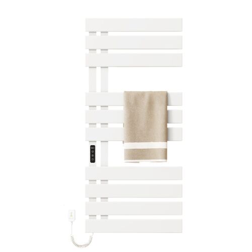 Inteligentný radiátor sušič uterákov s obdĺžnikovými ramenami, G580 - Biela, biely elektrický radiátor sušič uterákov s uterákom