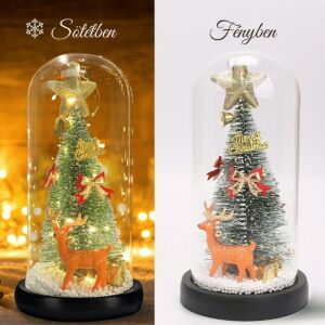 Glob de zăpadă de Crăciun cu un brad de Crăciun aprins, ren și zăpadă, aprins în întuneric - Decorațiuni de Crăciun