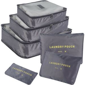 6-teiliges dunkelgraues Reisegepäck-Organizer-Set mit Netz- und Reißverschlussfächern, einschließlich Wäschetaschen - Koffersortierer
