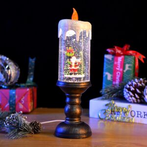 Musikalische Weihnachtskerzen-Dekoration mit Schneekugel-Funktion, Weihnachtsmann, Tannenbaum und Straßenlaternenfiguren - Weihnachtsdekoration