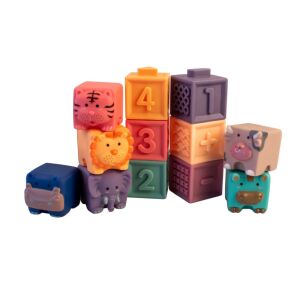 Magni puha szilikonos szenzoros építőkockák állatfigurákkal, 12 db-os - Magni