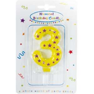 Lumanare cifra 3, galbena cu stelute rosii, 9.5cm 41050092 - Decoratiuni pentru tort