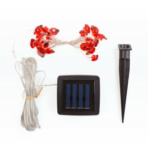 Szolár LED katicabogár fényfüzér alkatrészek: katicabogár lámpák, szolár panel, földbe szúrható cövek - Fényfüzér